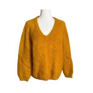 Des Petits Hauts Kid Mohair V-Neck Sweater Size M Long Sleeves Gold Color